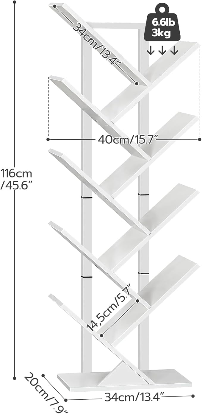 HOOBRO Tree Bookshelf, 9-Tier Bookcase Wooden Shelves, Floor Standing Storage