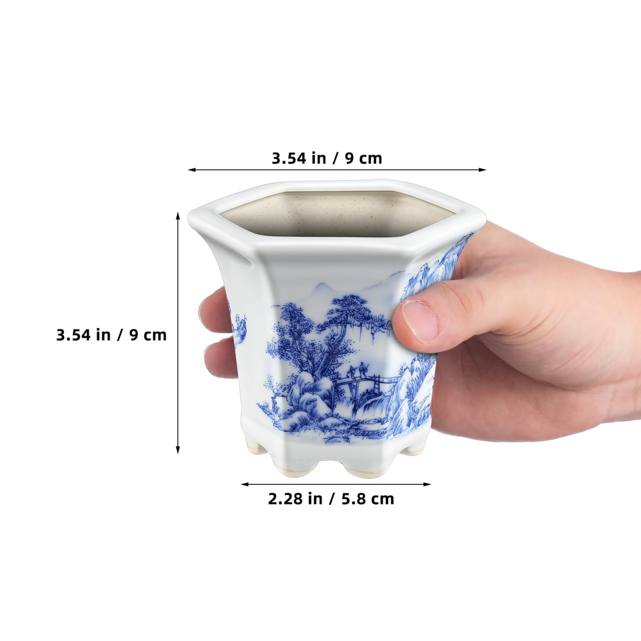 Mipcase Blue & White Porcelain Flower Pot: Small Plant Pots with Drainage Holes for Succulent Cactus - Ceramic Planter for Home Office Balcony