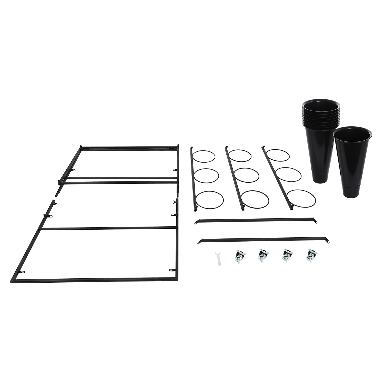 CNCEST Flower Display Stand With 9PCS Buckets,3 Layers Metal Plant Stand with Wheels,Moving Plant Cart Shelf Indoor Outdoor Flower Rack for Home Patio Balcony (Black, 3 Tier,9PCS)