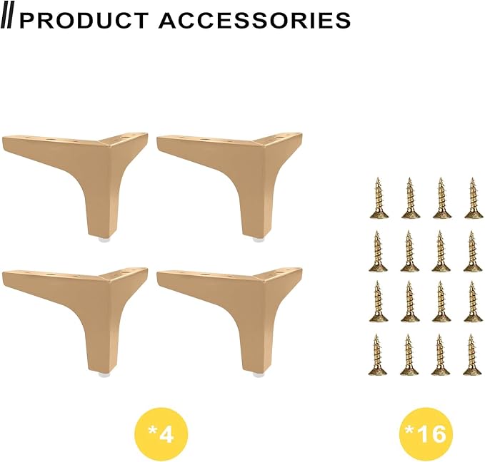 AODIOU Furniture Legs Modern Feet: Gold Metal Furniture Legs 4 Inch DIY