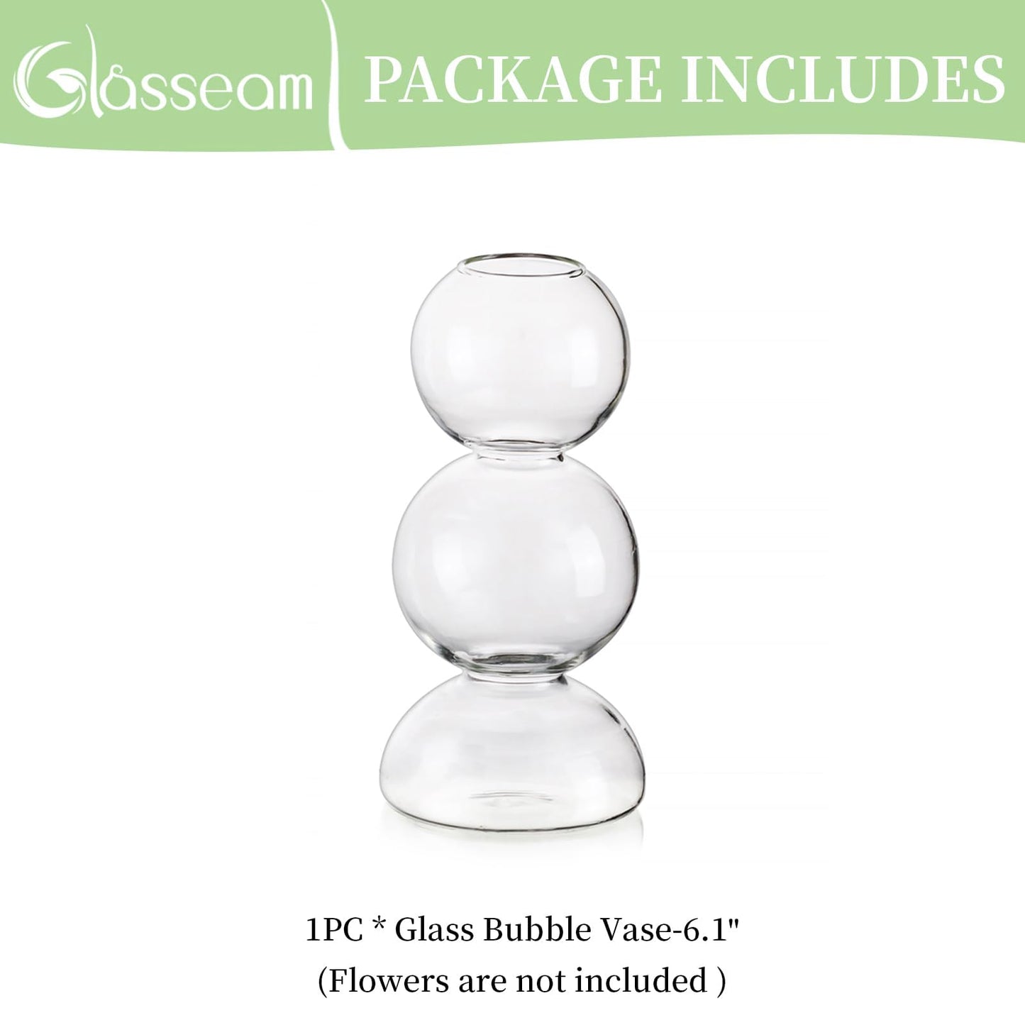 Glasseam Unique Small Flower Vase, Cute Blown Glass Vases for Flowers, Modern Ball Bubble Clear Bud Vases - Decorative Round Single Flower Vase for Home Decor