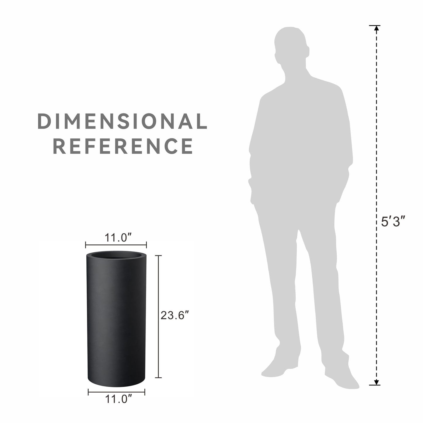 Kante 23.6 Inch Tall Cylindrical Planter, Large Round Plant Pots with Drainage Hole, Made with Concrete, Suitable for Indoor Outdoor Plants, Home Decor, Black