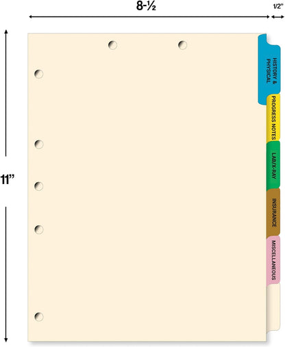 Doctor Stuff - Stock Medical Chart Dividers, 130 Sets of 6 Popular Healthcare Index Tabs, Side Tab, 9" x 11", File Folder Organizer for Nursing Patient Charts and Medical Records
