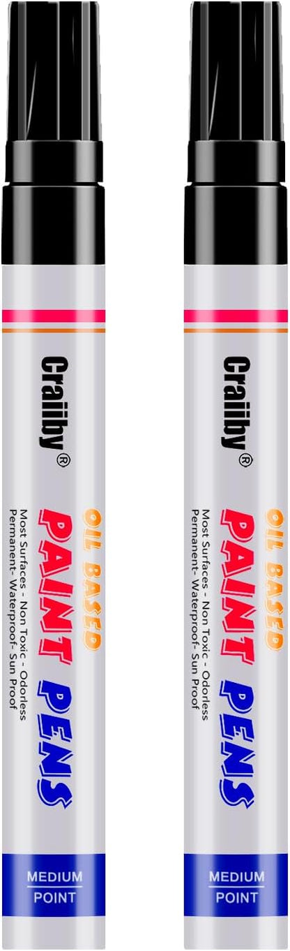 Black Paint Markers, 2 Pack Oil-Based Waterproof Quick Dry Permanent Paint Pen Set for Rocks Painting, Wood, Fabric, Plastic, Canvas, Glass, Mugs, Metal, Tire, Stone, DIY Craft