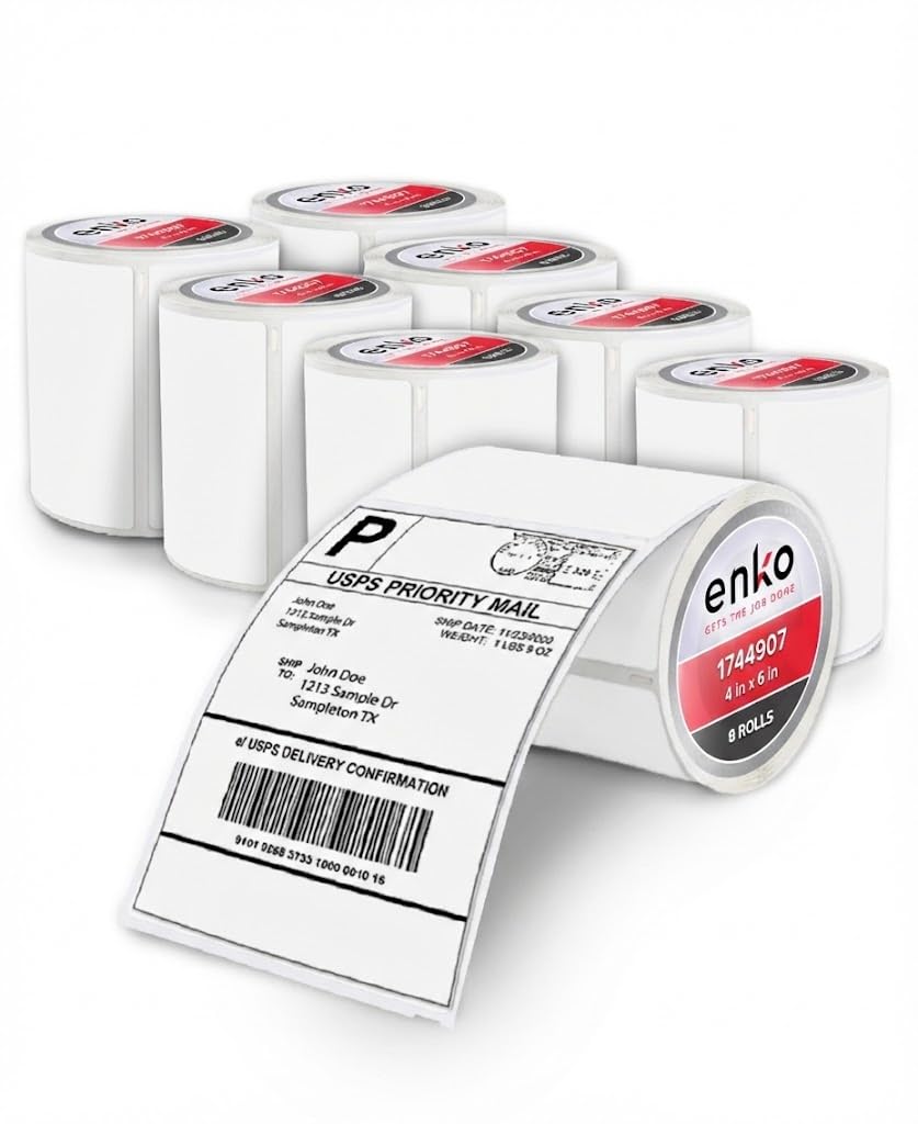 enKo Compatible Zebra 4x6 Label/Dymo Labels 1744907 (4 x 6) for Dymo Labelwriter 4XL Shipping Zebra Direct Thermal Printer (8 Rolls, 1760 Labels)