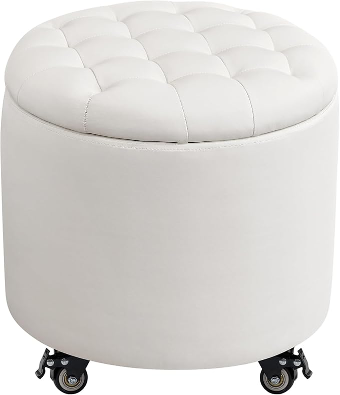 Furniliving Upholstered Button Tufted Round Ottoman