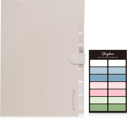 SKYDUE Expanding File Organizer with 8 Pockets, Accordion File Folders with Labels, Portable Document Paper Bill Receipt Organizer, Home College School Office Supplies, Letter Size,MilkTeaBrow