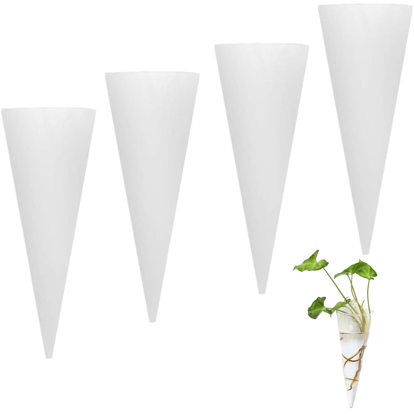 TaozisuY 4Pcs Wall Vase, Cone Shaped Hanging Glass Wall Planter, 6x2in Plant Terrarium for Hydroponics Plants, Bathroom, Home Office Living Room Decor
