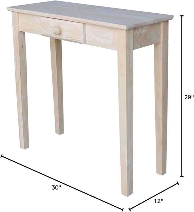 IC International Concepts, Rectangular Hall Table W/Drawer, Solid Real Wood
