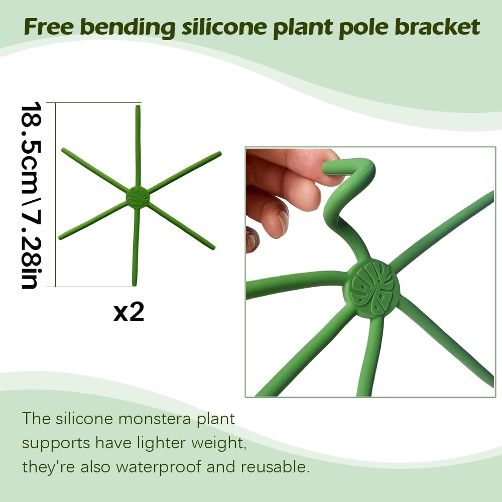 YjiaYjiaY 2 Pcs Free-Form Bending Silicone Plant Stem Support, M Size Flexible Hook Monstera Stem Supports, Reusable Silicone Plant Climbing Stakes Indoor Outdoor
