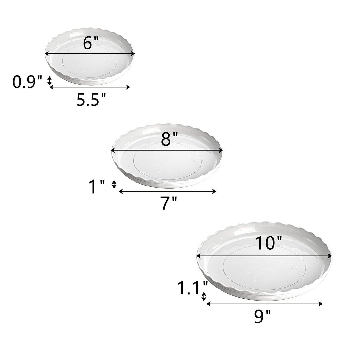 OFiSEXPT Plant Saucer Set, 13 Pcs Plant Trays, 6, 8, 10 Inch Durable Plastic White Round Plant Pot Trays, Drip Trays for Indoor and Outdoor Garden