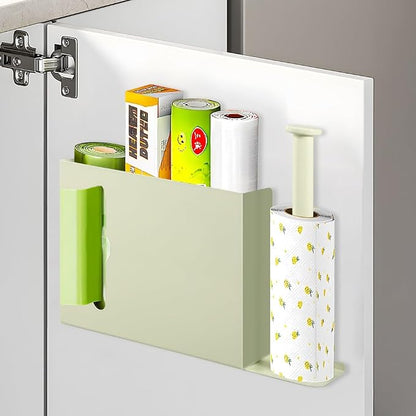 Picowe Wall Mount Kitchen Wrap Organizer Rack, Metal Aluminum Foil Organizer, Cabinet Storage Holder for Kitchen, Aluminum Foil, Cling Film, Paper Towel (White)