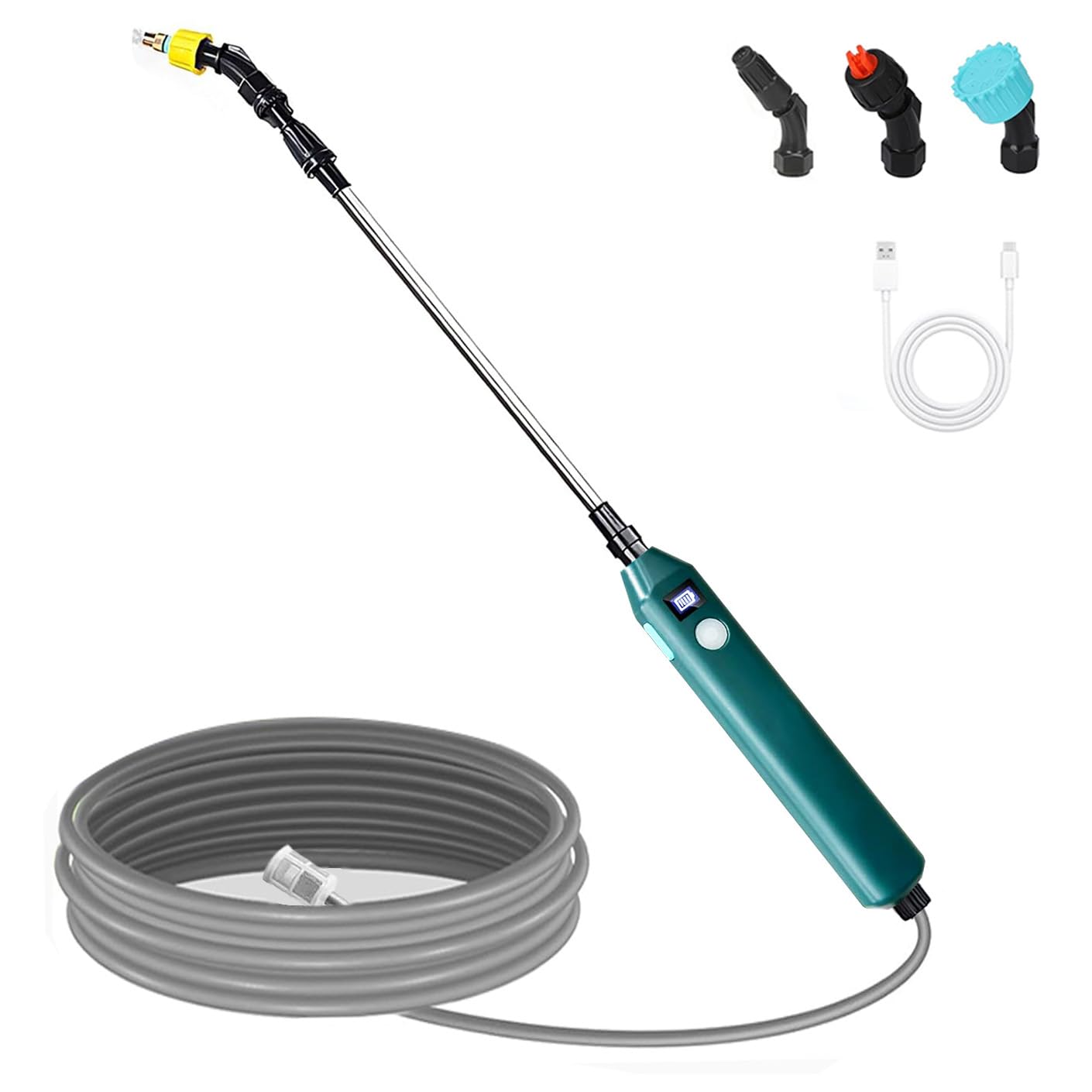 Battery Powered Sprayer Wand,Electric Plant Sprayer Telescopic Watering Wand with 16.4FT Hose,Rechargeable Electric Watering Sprayer Handle with 3 Adjustable Nozzles & Filter for Lawn, Yard and Garden