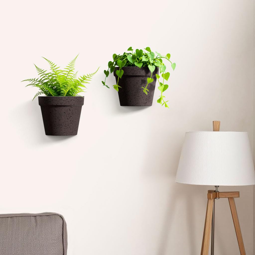 Asnext 2 Pack Plastic Wall Planter for Indoor Plants, 7.5 Inch Hanging Wall Planter Pots, Wall Mounted Succulent Planters (Iron)