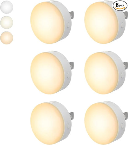 Night Light Plug in, Dimmable LED Mini Nightlights for Kids, Auto Dusk to Dawn Sensor, Automatic On and Off Night Lamp for Hallway,Bedroom, Stairway, 3 Brightness, Energy Efficient, 3CCT, 6Pack