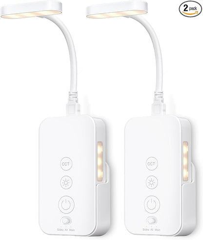 Ellasay Wall Mounted Reading Light: Dimmable LED Night Lights with Timer & Memory - Adjustable Gooseneck USB Powered - Easy Install for Kids Bedroom/Dorm Room/RV 2 Pack (White)