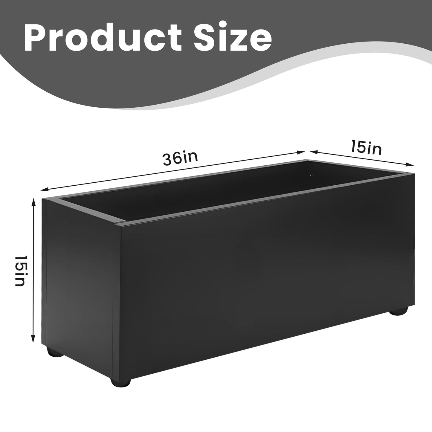 AILOOCEDI Thickened Metal Planter Box, Heavy-Duty Outdoor/Indoor Rectangular Trough Garden Bed Drainage Holes & Raised Bottom for Patio Porch Yard Lawn 36" L x 15" W x 15" H