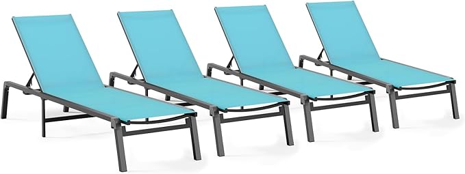 Patio Chaise Lounge Chair Set of 4, Foldable Lounge Chair