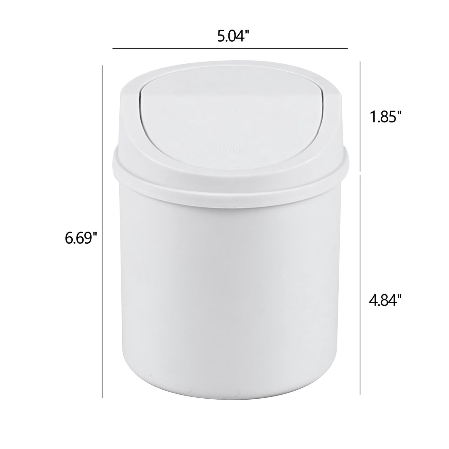 Eagrye 0.5 Gallon Tiny Desktop Trash Can, Mini Garbage Can with Swing Lid, White