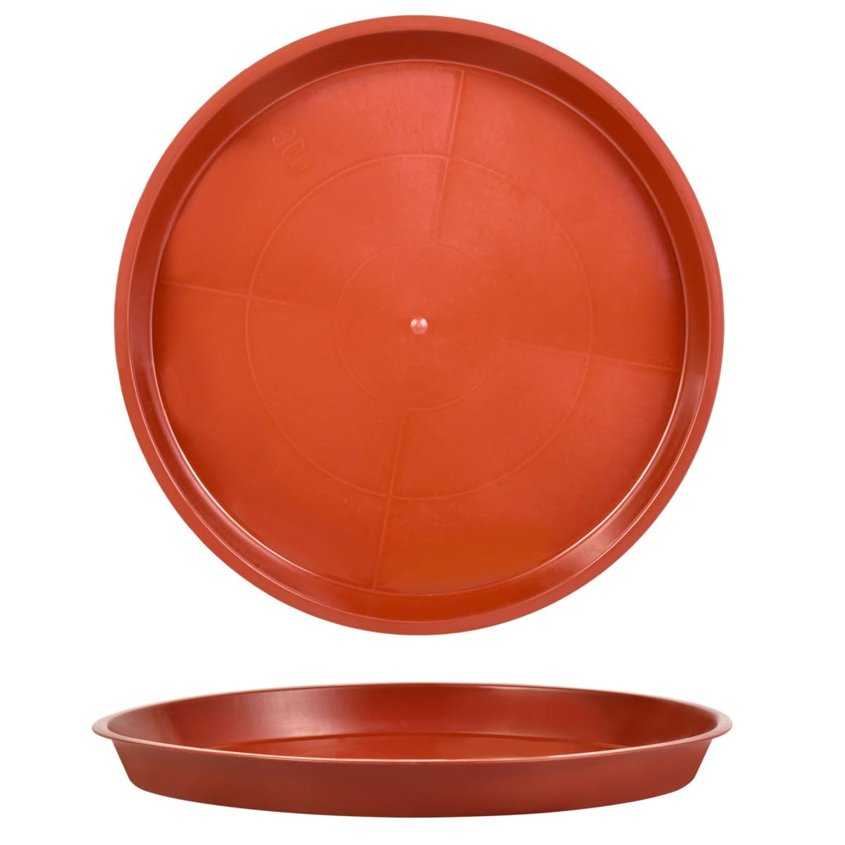 Kichwit 13.5 Inch (12 Inch Base) Plant Saucer, 4 Pack Round Plastic Plant Trays for Indoor & Outdoor, Brown