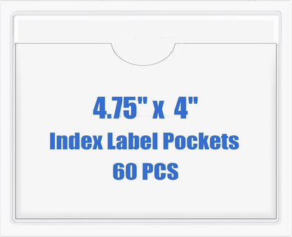 Origin-Joy 60 PCS Self Adhesive Index Card Pockets with Top Open, Clear Plastic Label Holder for Cards of Note, Library and Business, Adhesive Label Pockets & Card Holder (4.75 x 4 inch)