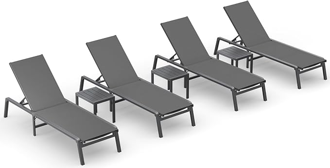 Ciokea Aluminum Foldable Lounge Chairs Set of 4