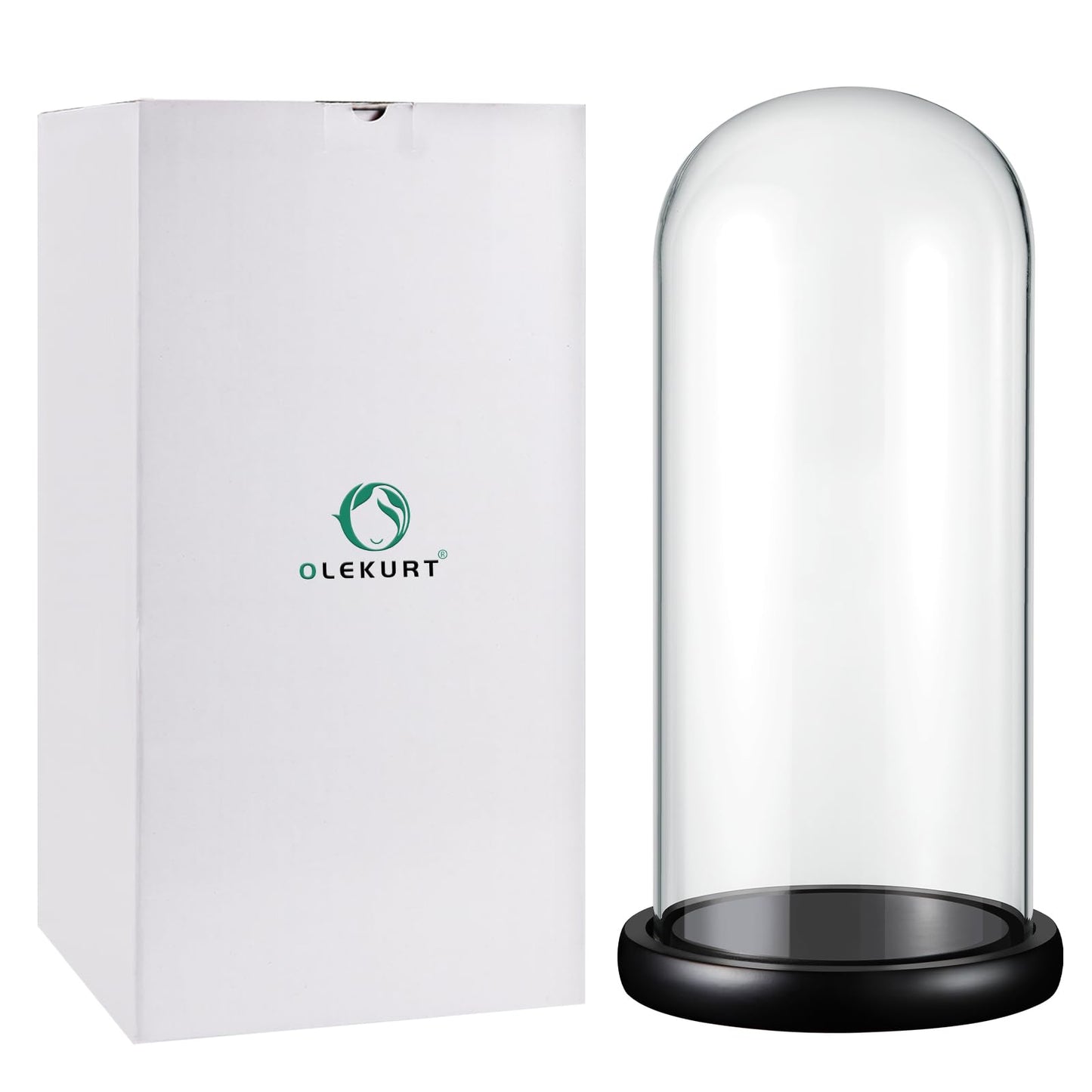 OLEKURT 13" Glass Display Dome Cloche with Wood Base, Cloche Bell Jar for Gold Dipped Rose, Antique Collectibles,Figurine, DIY Snow Globes, Plant