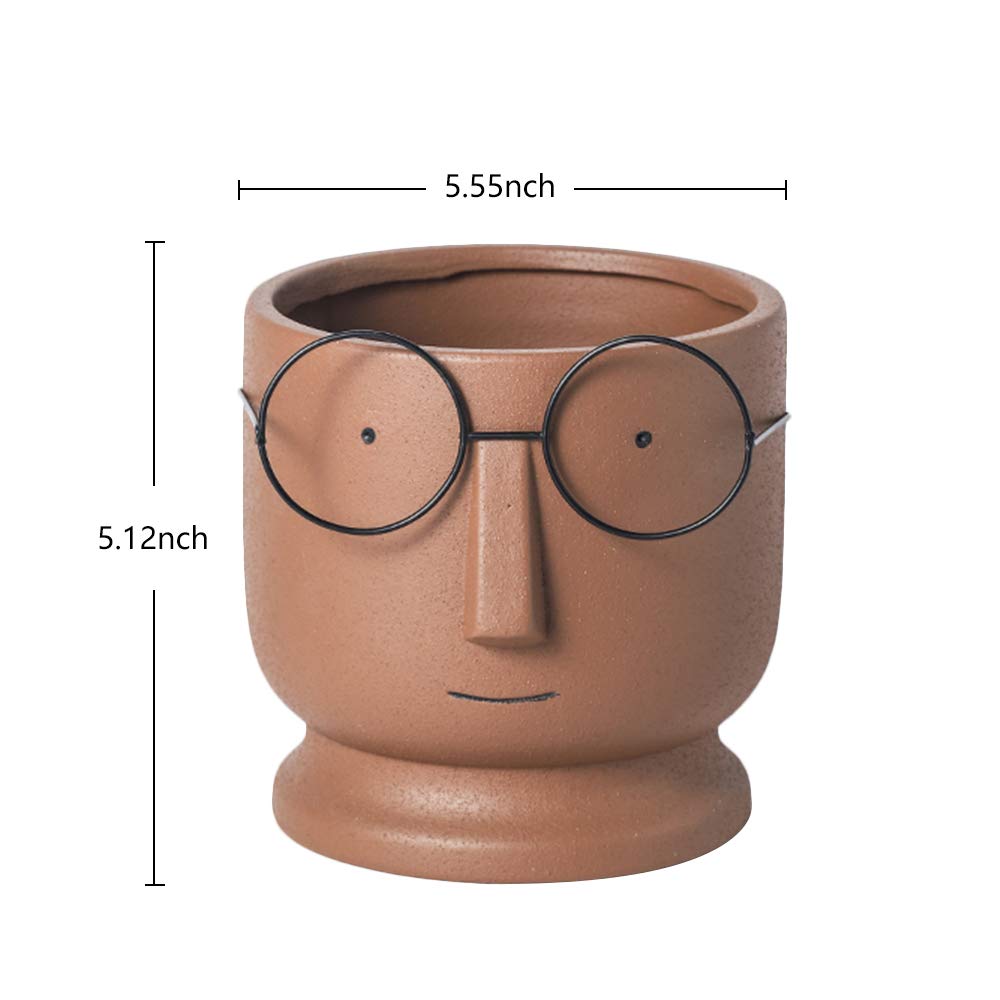 ace Planters Pots,5.12 inch Modern Unglazed Terracotta Pots Ceramic Human Face Vase Succulent Head Planter Pot Face Flower Pot Containers with Drainage Hole for Indoor Plants Home Desk Dec(Terracotta)