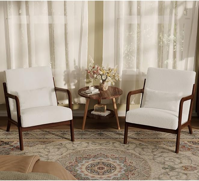 Garvee Mid-Century Accent Chair Set of 2, Sherpa Upholstery, Cozy Reading Chair