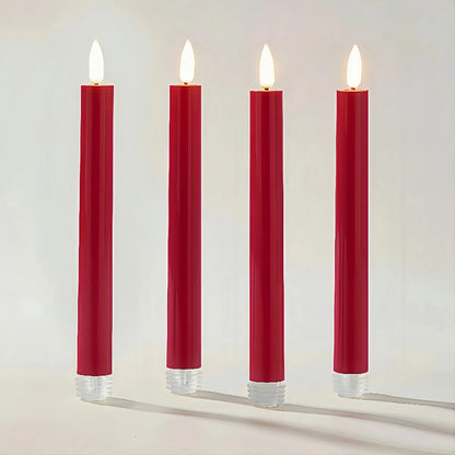 Simplelight Red Flameless Taper Candles with Timer, 9 Inch, Pack of 4