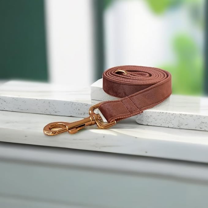 Love Dream Velvet Dog Collar and Leash Set, Soft & Comfy Adjustable Dog Leash and Collar with Heavy Duty Metal Buckle for Small Medium Large Dogs Training & Walking (Large, Dark Pink)