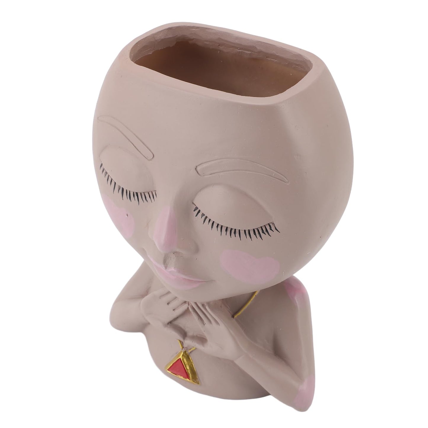 HaloVerde Resin Head Planter with Drainage for Plant Health, a Cute Girl Heads Succulent Flowerpot for Indoor Home Decor and Outdoor Garden Display