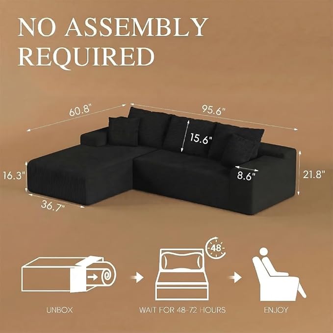 96" L Shaped Modular Sectional Sofa, Boneless Cloud Couch
