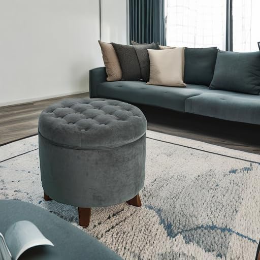 Homepop Home Decor | Upholstered Round Velvet Tufted Foot Rest Ottoman | Ottoman