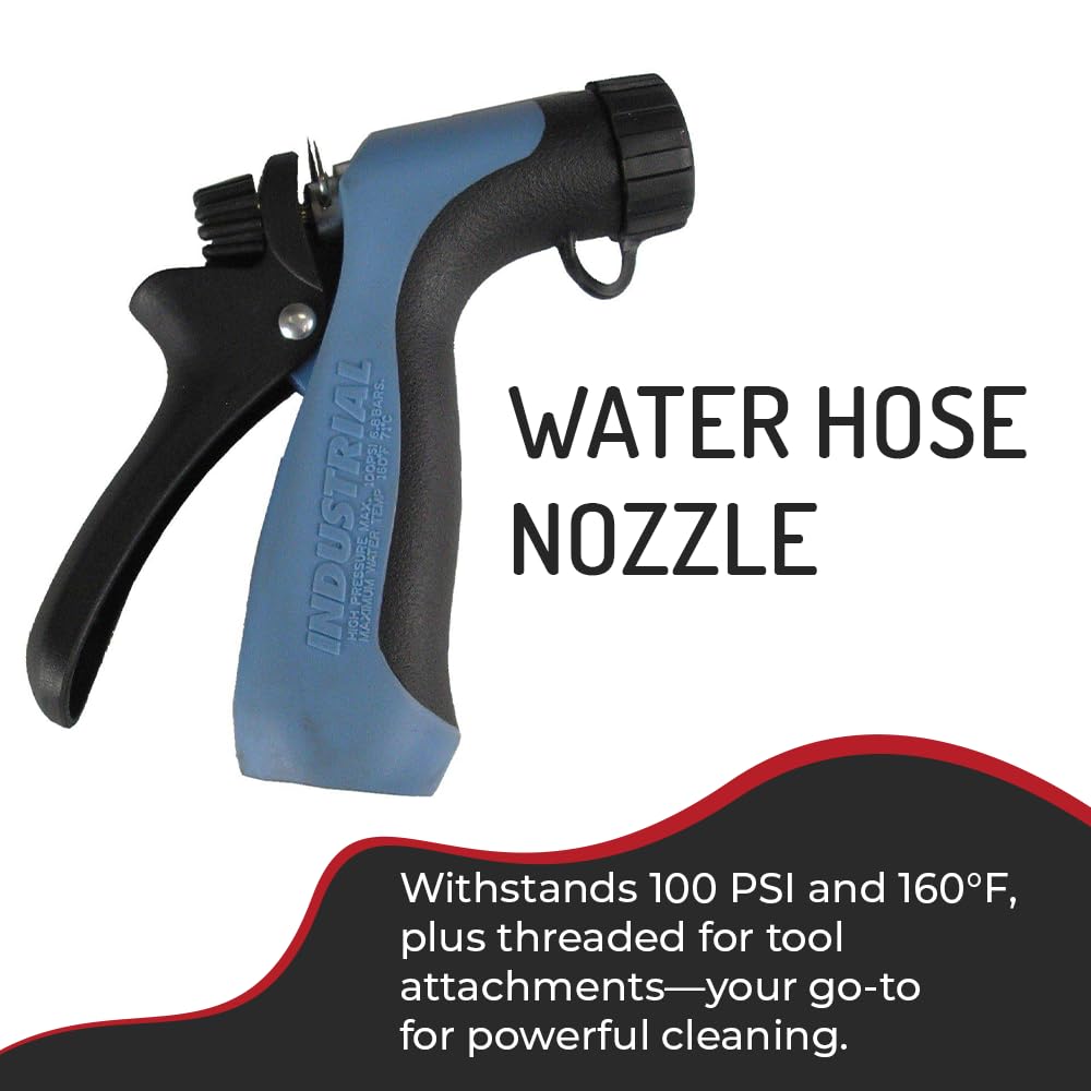 Hi-Tech Heavy Duty Industrial Hose Nozzle – High Pressure 100 PSI, Hot Water & High Temp Resistant, Pistol Grip Spray Nozzle for Garden Hose, Marine & Commercial Grade
