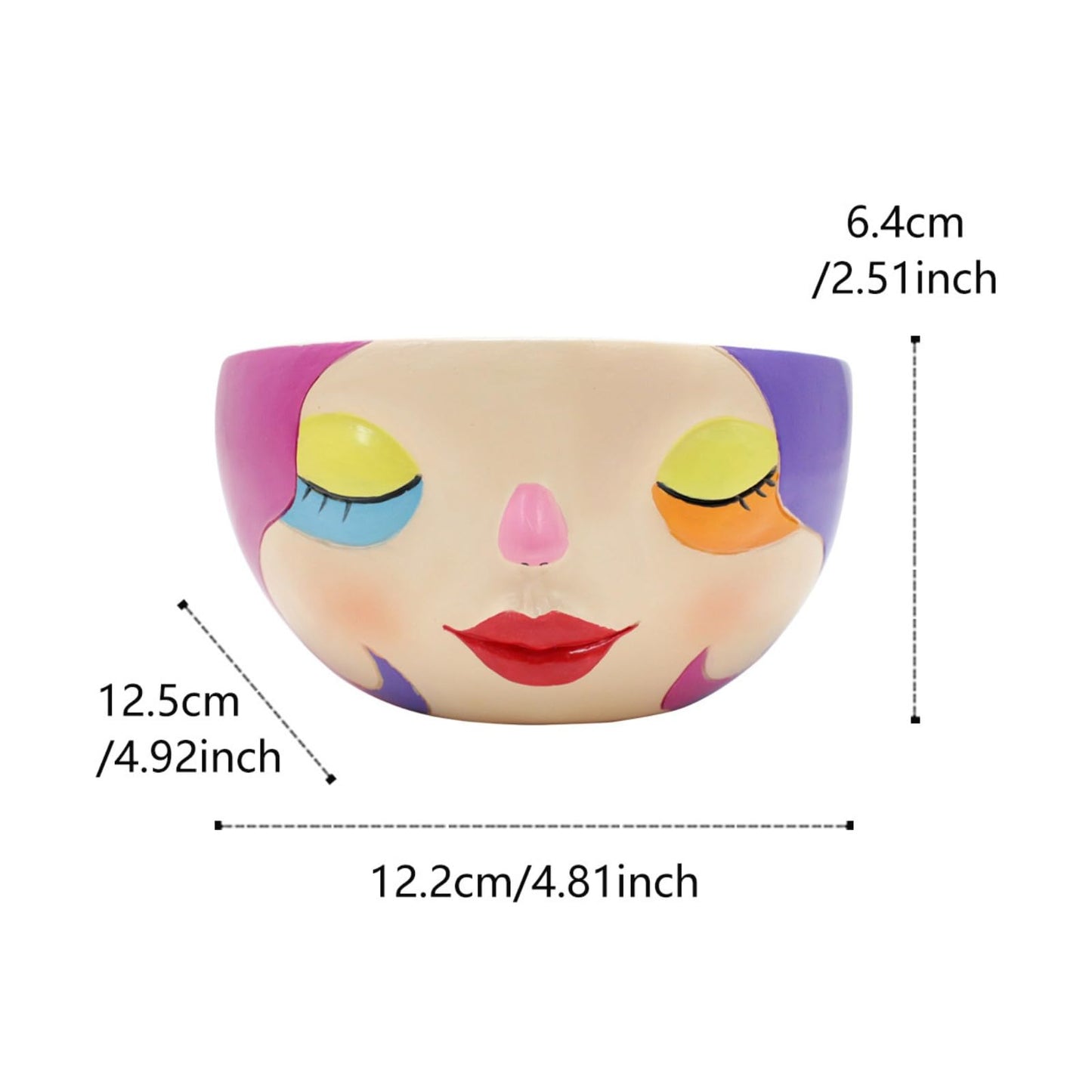 BJVF Unique Face Flower Pot Head Planter - Abstract Colorful Resin Cute Girl Statue Planter with Closed Eyes for Indoor & Outdoor Plants