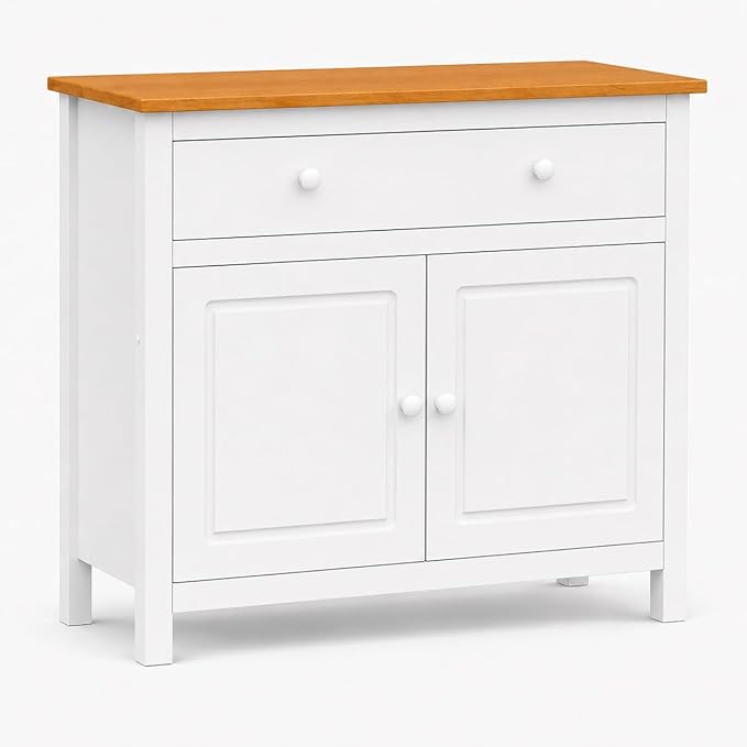 From the Tree Furniture 44" Wide White & Pine Top Solid Pine Shaker Sideboard