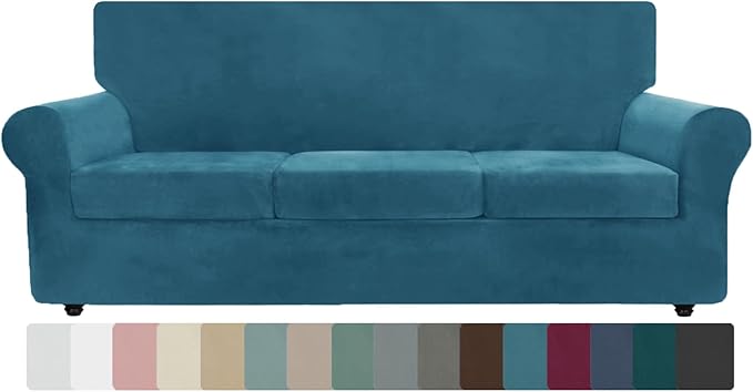 ZNSAYOTX Oversized Velvet Couch Cover 4 Piece Stretch Sofa Covers