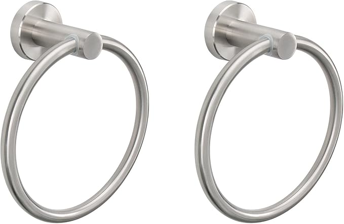 NearMoon Bath Towel Ring, Bathroom Hardware Accessories-Thicken Stainless Steel Hand Towel Holder for Bathroom, Modern Round Towel Hanger Wall Mounted (Brushed Nickel, 2 Pack)