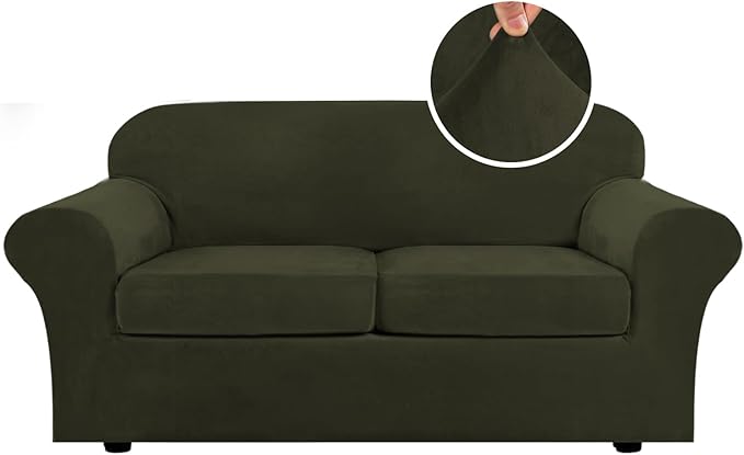 H.VERSAILTEX Real Velvet Plush 3 Piece Stretch Sofa Covers Couch Covers