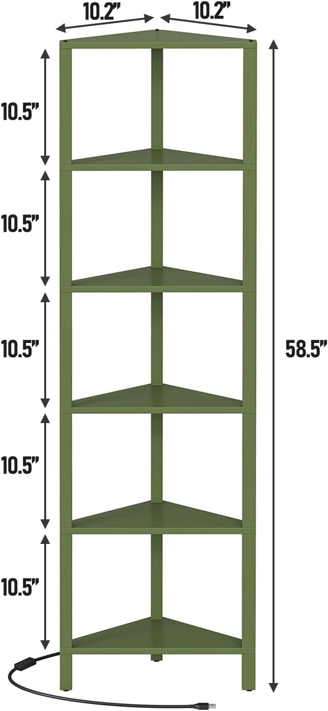 TUTOTAK Corner Shelf with LED Light, 6-Tier Corner Bookshelf