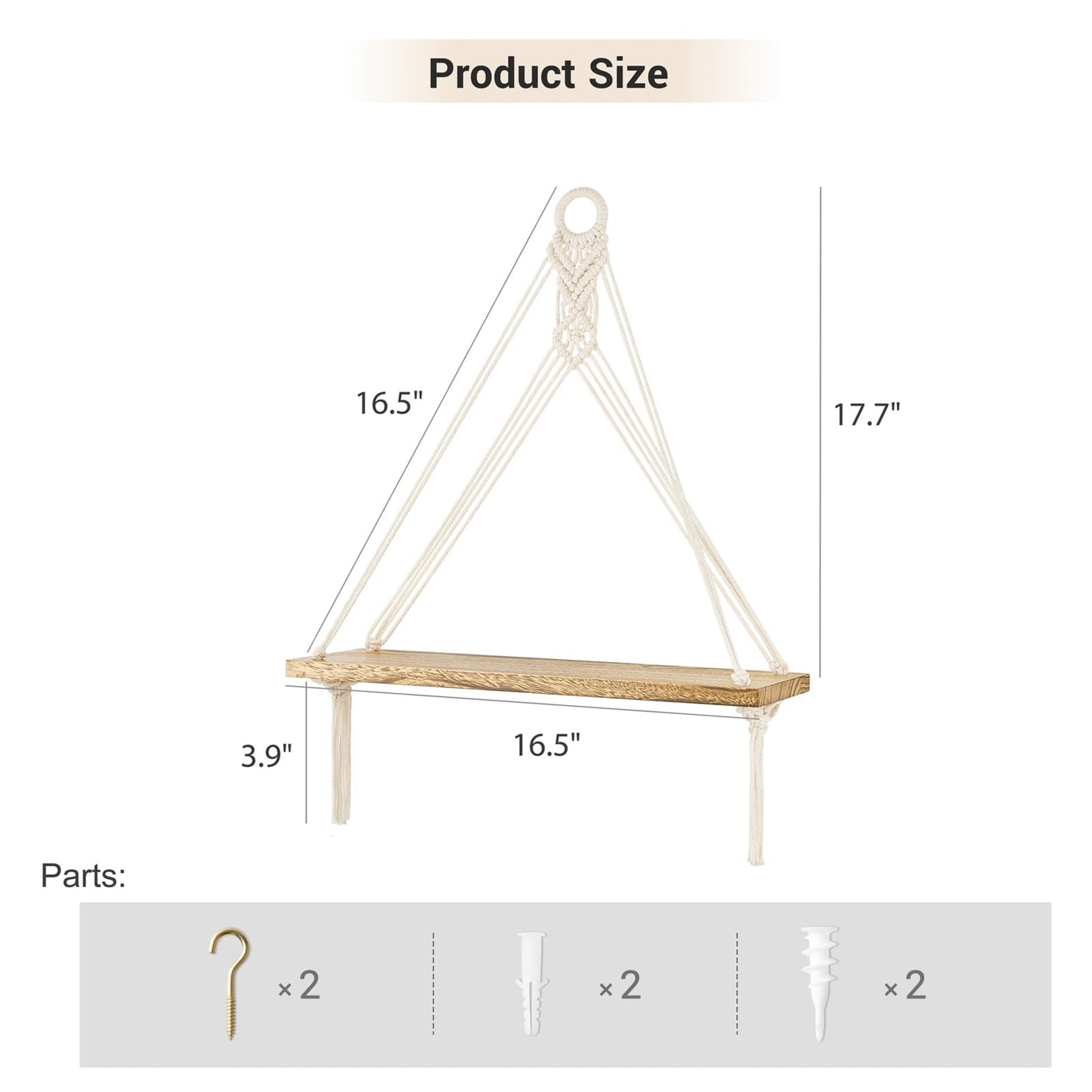 Mkono Macrame Hanging Shelves Boho Wall Decor Set of 2 and Bedside Shelf Organizer with Hooks