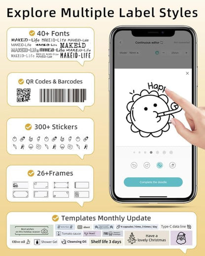 Makeid L1 Label Maker Machine with Tape - Portable & Rechargeable Label Makers Compatible with 9 12 16mm Waterproof Tape - Mini Bluetooth Labeler for Organizing Office Home School