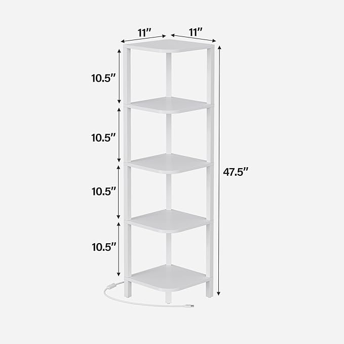 TUTOTAK Corner Shelf with LED Light, 5-Tier Corner Bookshelf