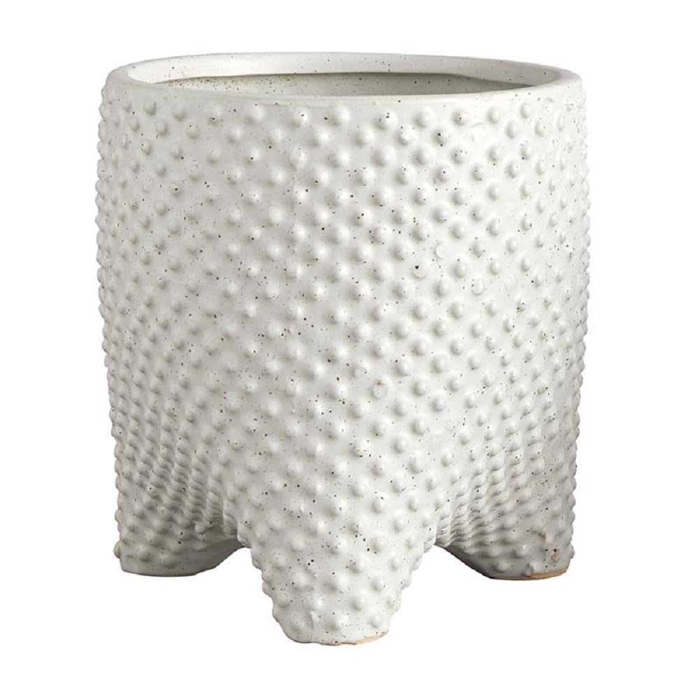 47th & Main Textured Dots Ceramic Tripod Footed Home Decor Pot Planter for Succulents and Flowers, 5.5" Diameter, White