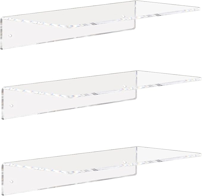Weiai Clear Acrylic Shelves 12 Inch, Floating Wall Mounted Shelf