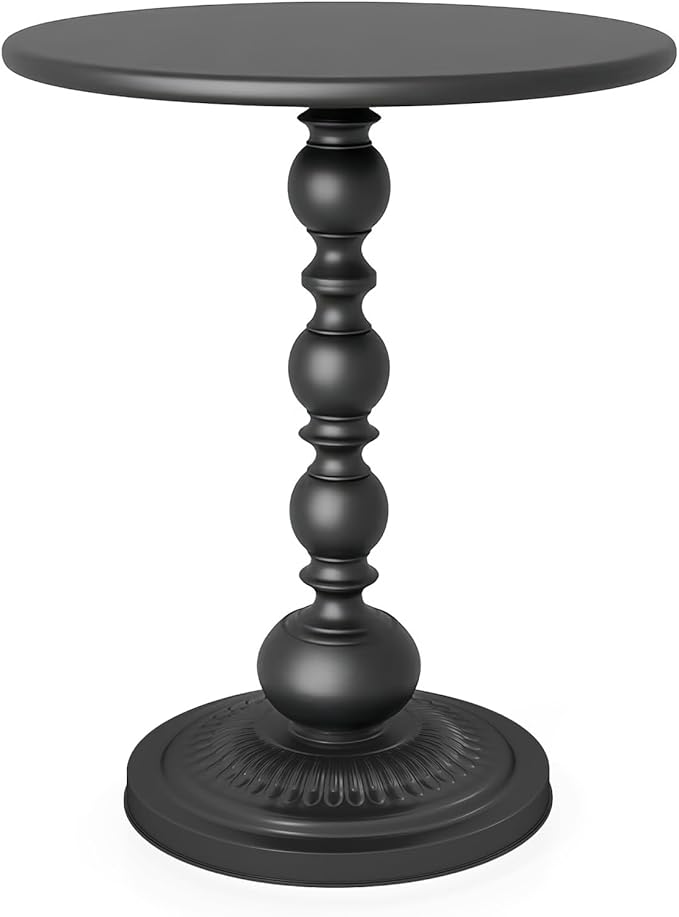 Funecy Metal Small End Table, Vintage Matte Black Round Side Table Nightstand