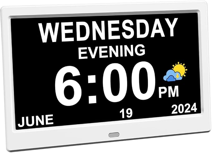 AINFTIME DST Clock with Day and Date for Elderly-3 Display Digital Calendar Alarm Day Dementia Alzheimers Clock with Extra Large Display (10.1 Inch White)