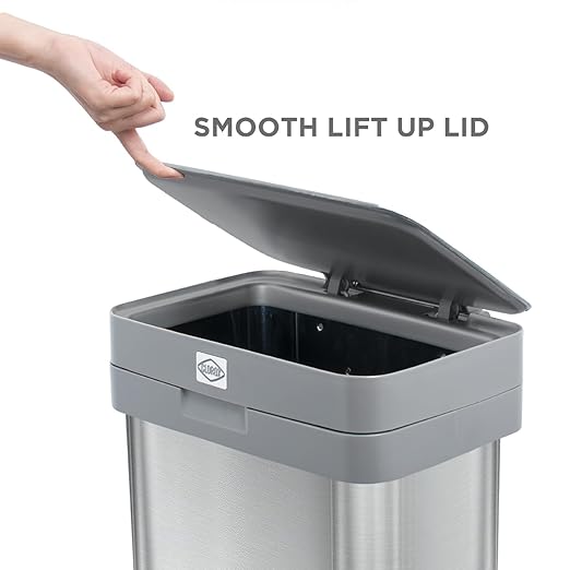 Clorox 13 Gallon Trash Can - 50L Kitchen Trash Can with Wide Step Pedal - Rectangular Stainless Steel Garbage Bin with Hinged Rim and Odor Protection