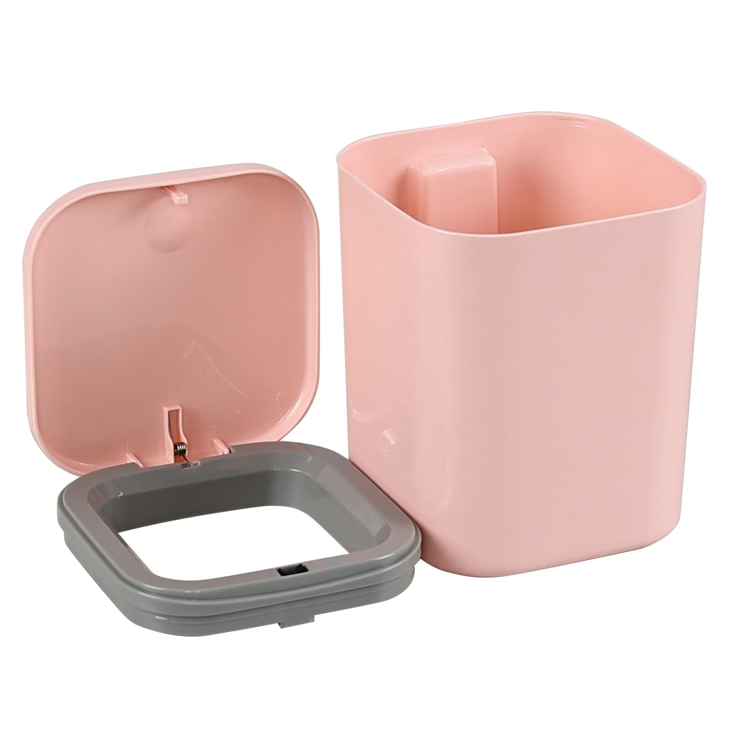 Yesdate Mini Desk Trash Can Press Type Lid, 2 L/0.5 Gallon Tiny Countertop Waste Basket, Plastic Covered Garbage Bin for Desk Top, Pink